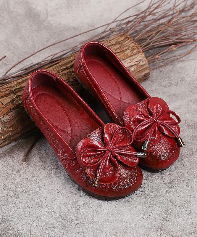 ブラックリボンフラットシューズ 本革ハンドメイドフラットシューズ