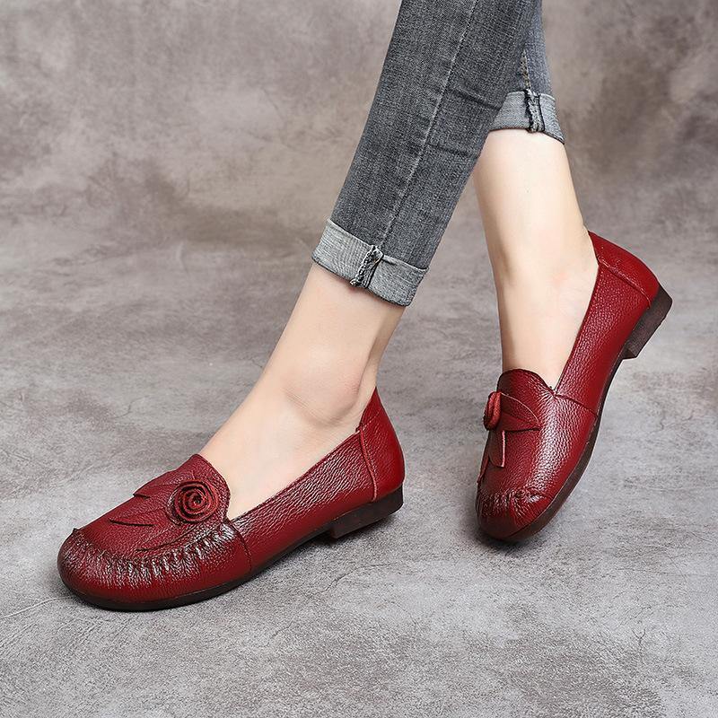 ブラックフローラル牛革ローファーシューズ ローファーシューズ