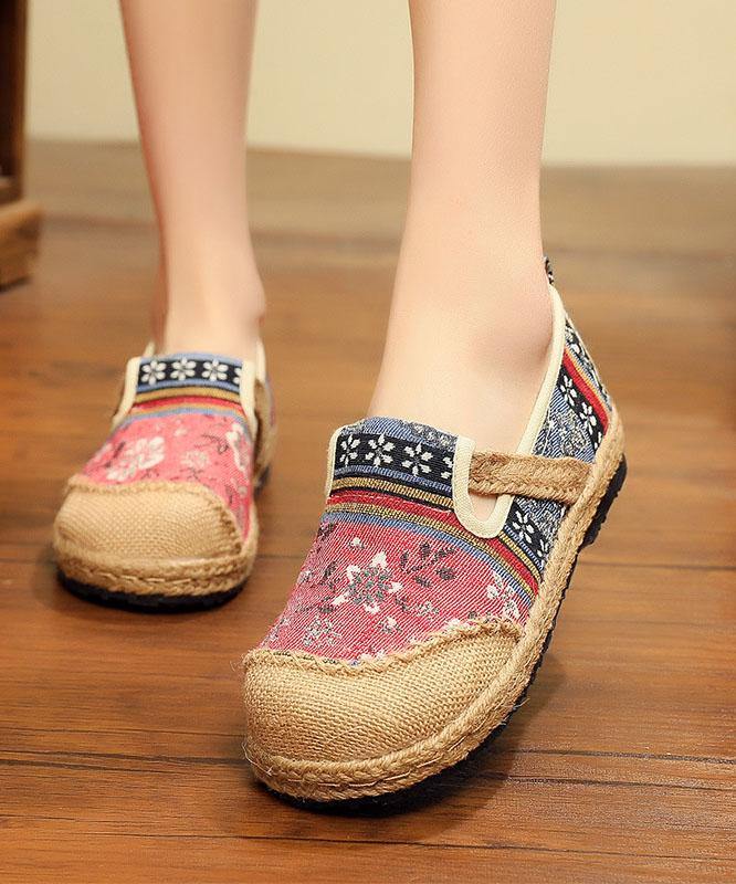 ブルージャカードフラットシューズ コットンリネン生地 ユニークなスプライシングフラットシューズ
