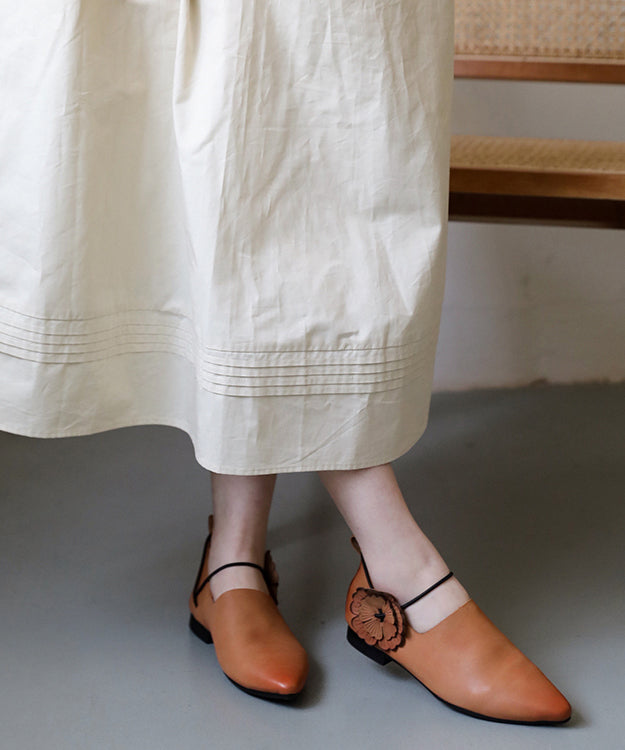 カジュアルポインテッドトゥフラットシューズ（レディース）ピンクブラウン牛革