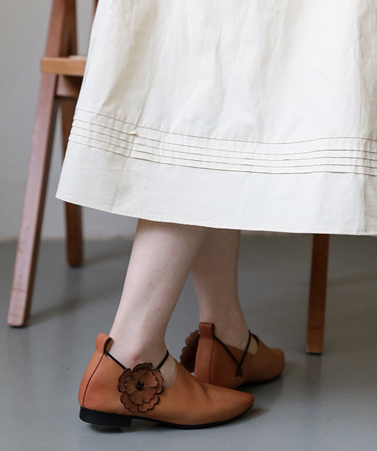 カジュアルポインテッドトゥフラットシューズ（レディース）ピンクブラウン牛革