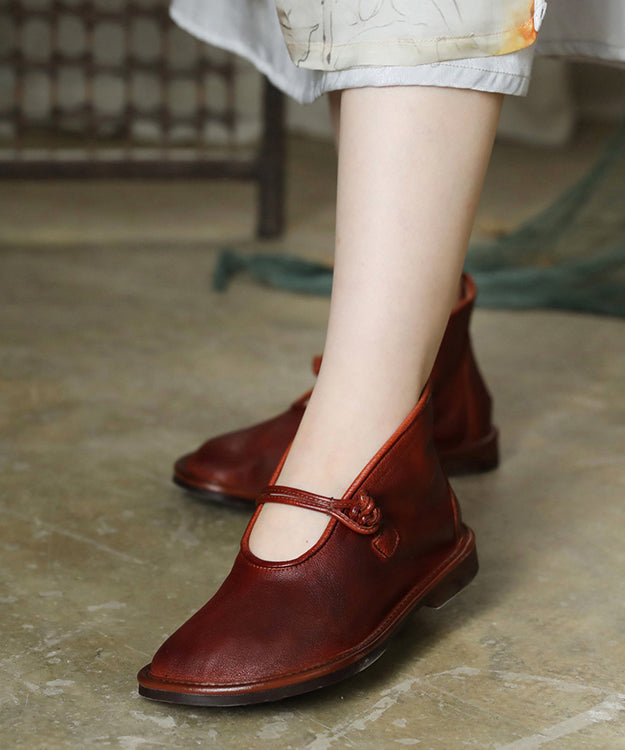 快適なソリッドグリーンフラットフットシューズ 牛革アッパー バックルストラップ フラットシューズ