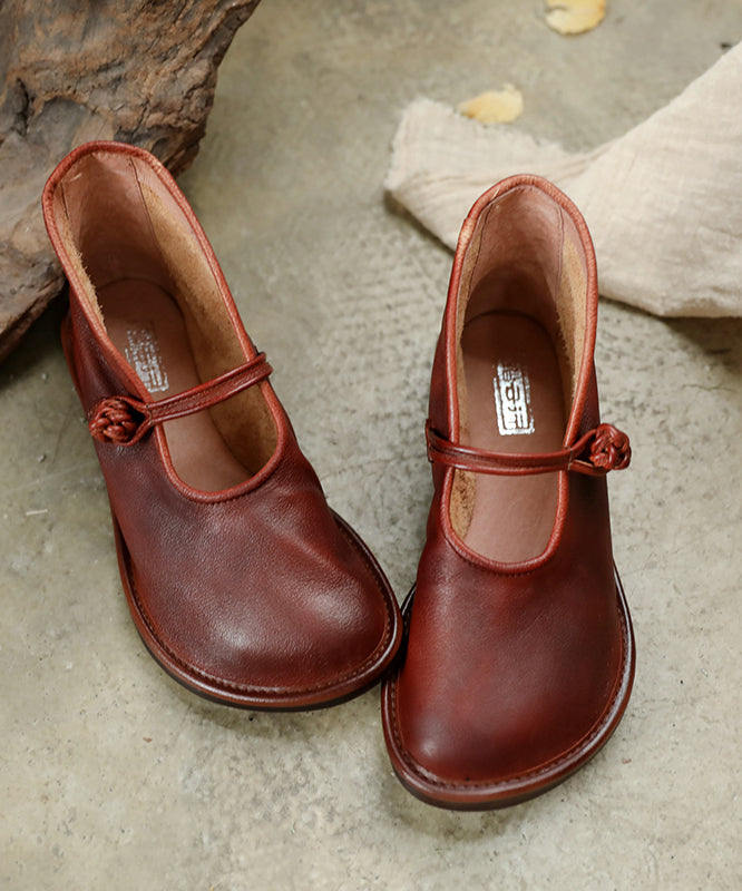 快適なソリッドグリーンフラットフットシューズ 牛革アッパー バックルストラップ フラットシューズ