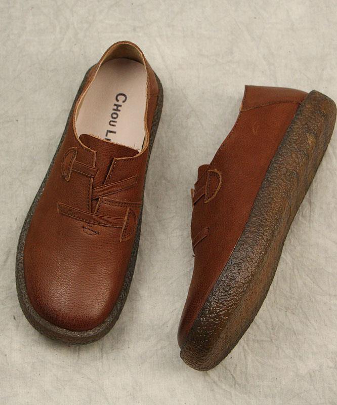 レディース フィットクロスストラップフラットシューズ レッド 本革