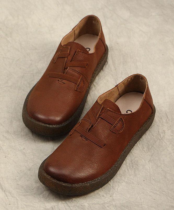 レディース フィットクロスストラップフラットシューズ レッド 本革