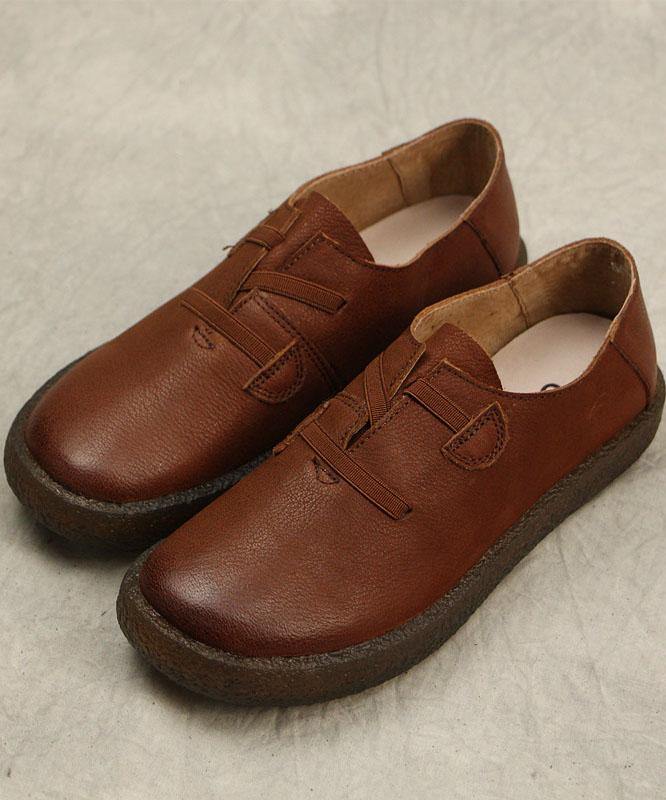 レディース フィットクロスストラップフラットシューズ レッド 本革