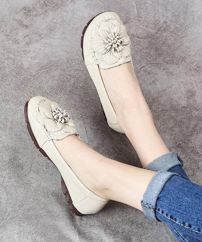 レッドフローラル牛革フラットシューズ（レディース）フラット