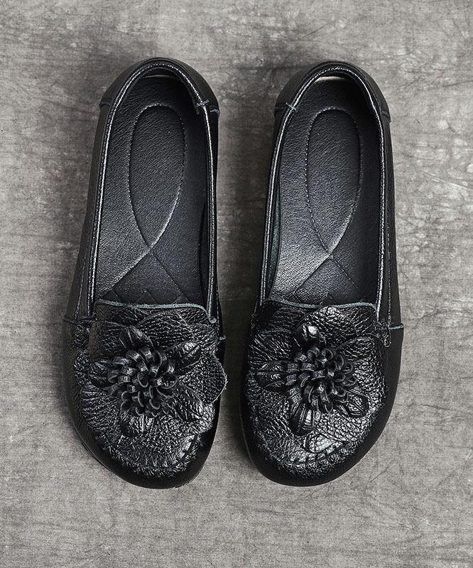 レッドフローラル牛革フラットシューズ（レディース）フラット