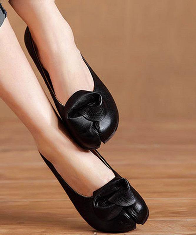 ローズフローラル牛革フラットシューズ