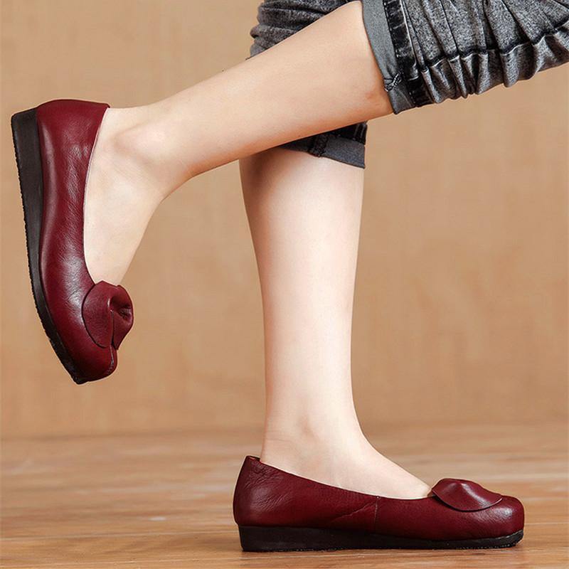 ローズフローラル牛革フラットシューズ