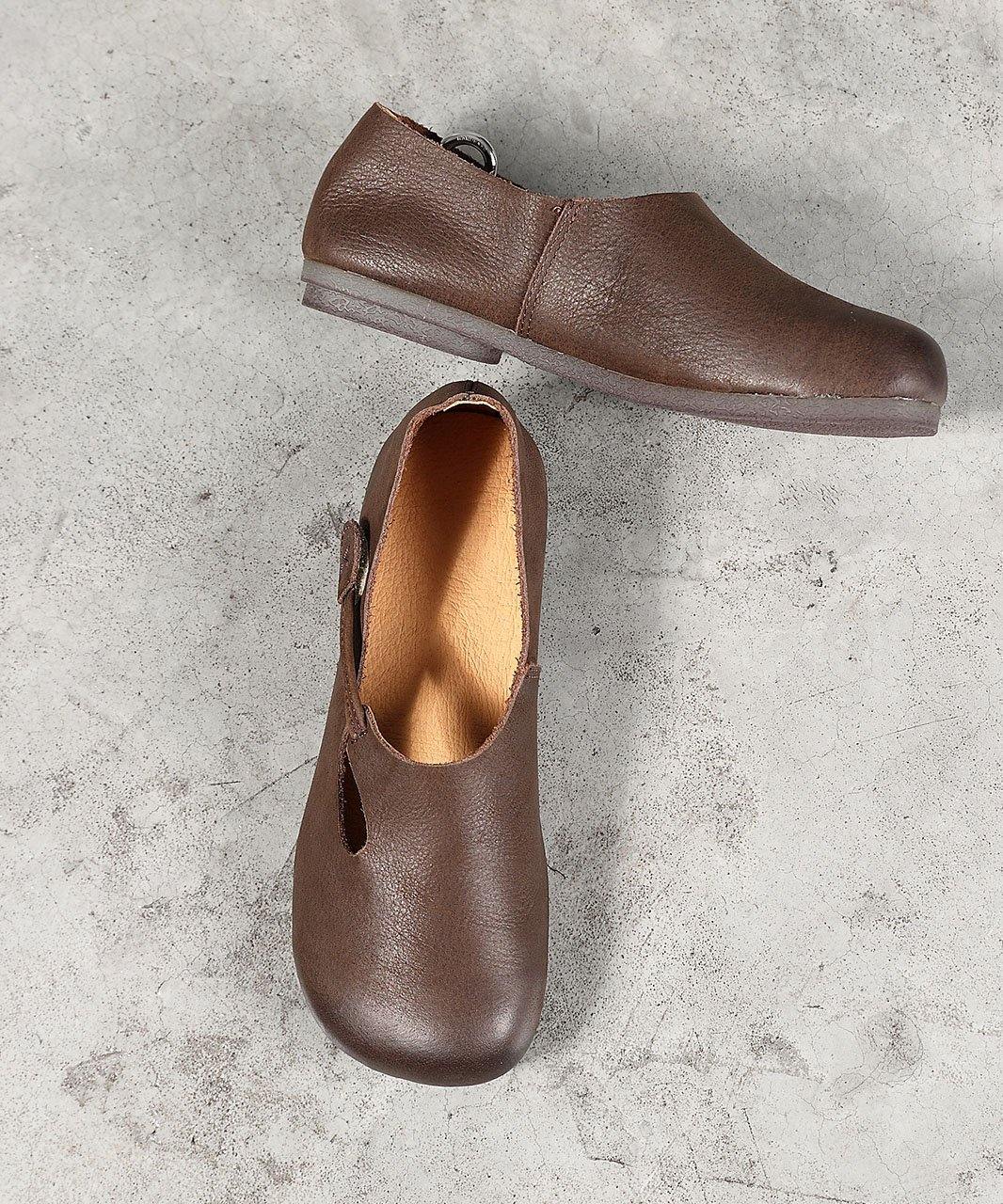 レディース チョコレート フラットシューズ 牛革
